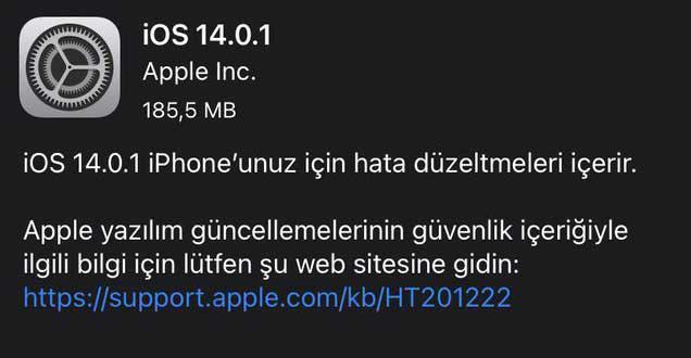 Apple, iOS 14.0.1 güncellemesini yayınladı