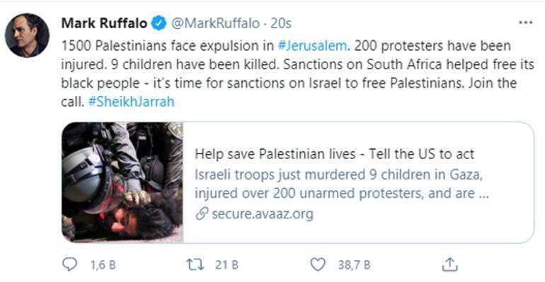 Mark Ruffalodan Filistin çağrısı