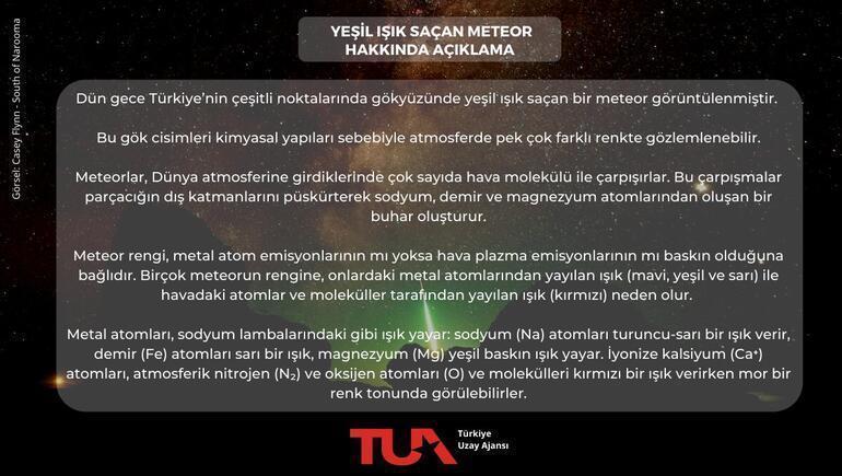 İstanbulda meteor heyecanı Türkiye Uzay Ajansından açıklama geldi